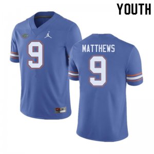 Youth Florida Gators #9 Luke Matthews NCAA Jordan Brand Blue Authentic Stitched College Football Jersey UXY8762KV